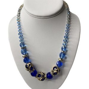 White House Black Market Blue and Gold Beaded Statement Necklace